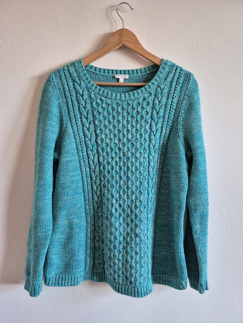 Talbots Turqoise Cotton Sweater Cableknit Medium